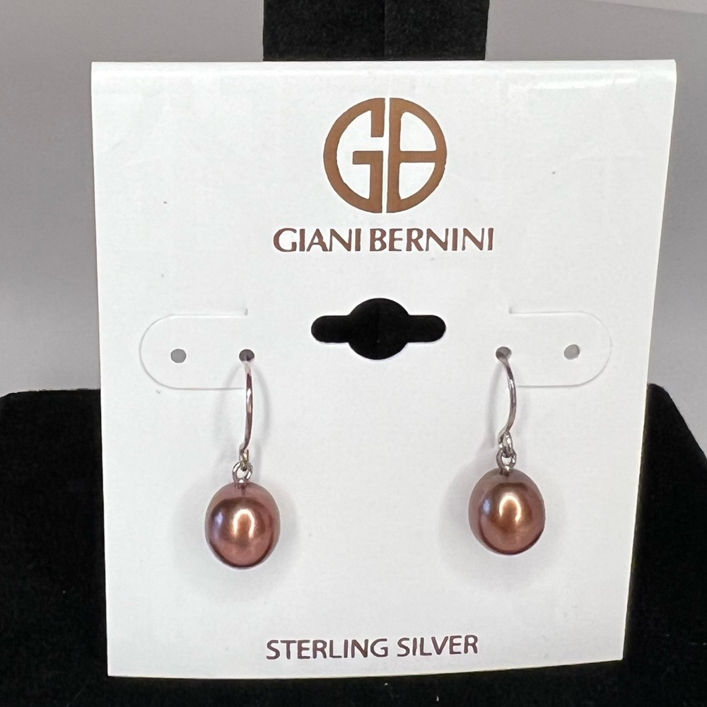 NWOT Giani Bernini Chocolate Cultured Freshwater Pearls Earrings Sterling Silver - Picture 3 of 5